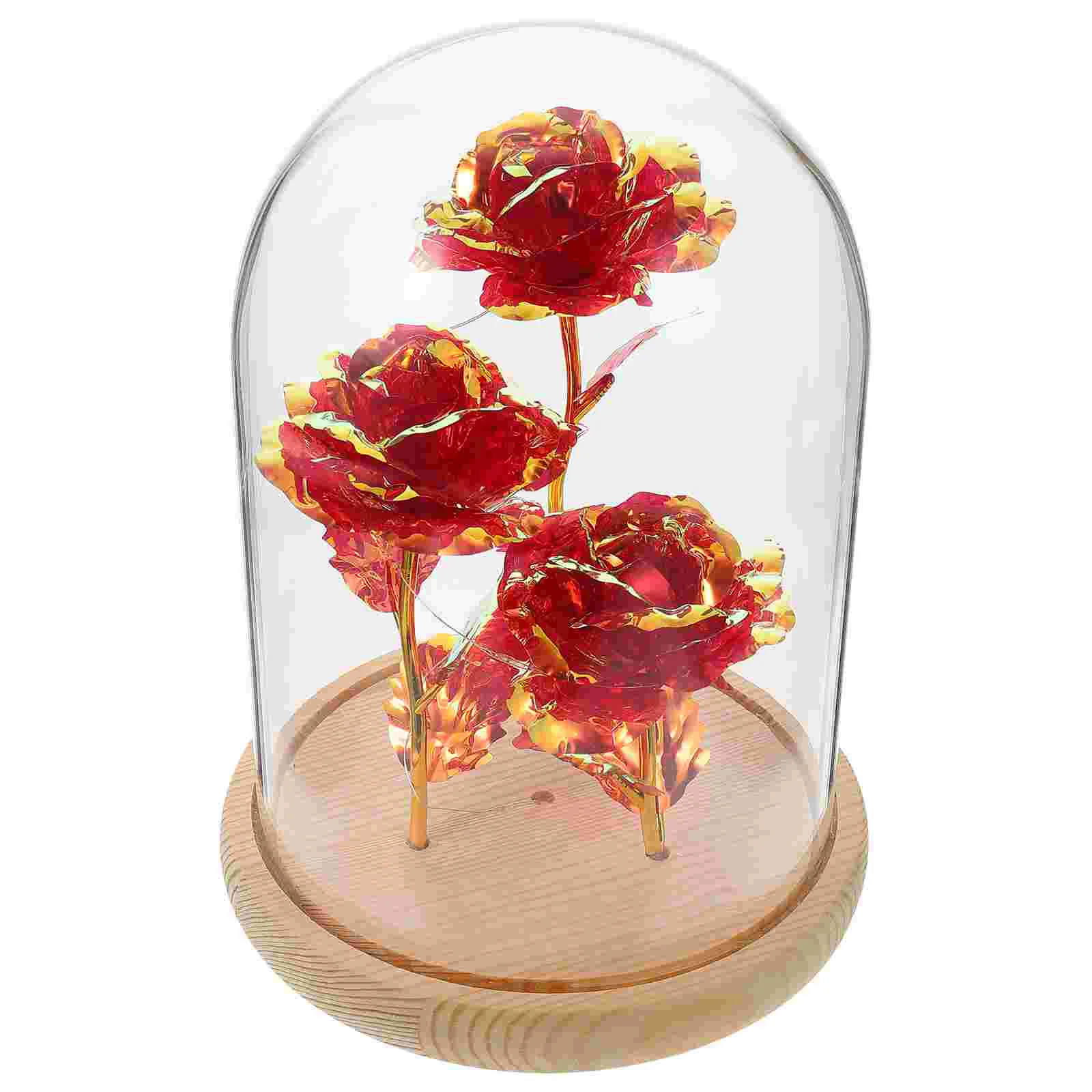 

1 шт. изящная Светодиодная лампа цветок стеклянная крышка Украшение светящаяся Золотая фольга Роза стеклянный купол