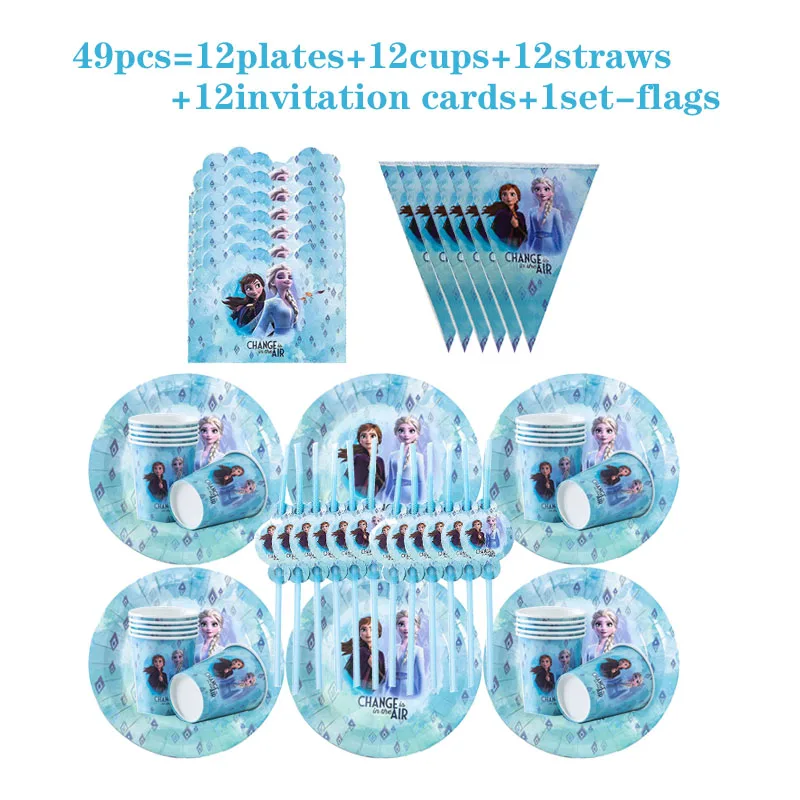 

Disney Princess Frozen 2 Anna Elsa Party Decoration Supplies Birthday Party Disposable Tableware Set Paper Plate Cup Baby Shower