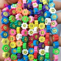 sunflower smile face polymer clay beads for jewelry making bracelet necklace 10mm mixed color polymer clay beads wholesale