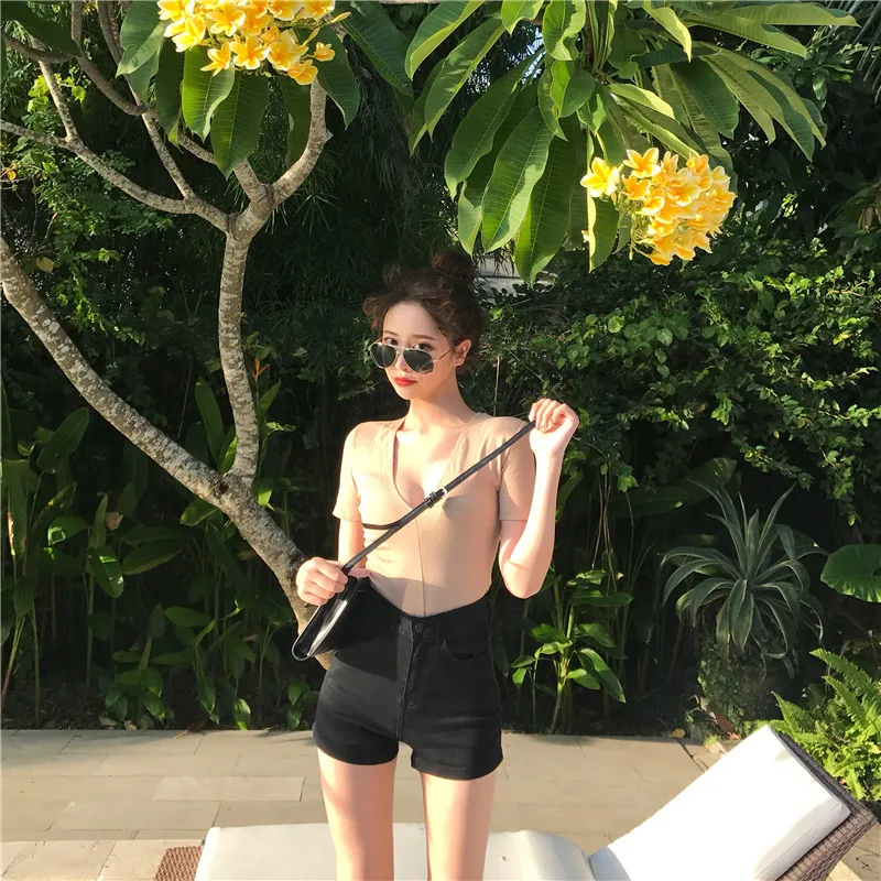 

2020 high-waist thin skinny straight-leg Slim thin and tall black wide leg shorts
