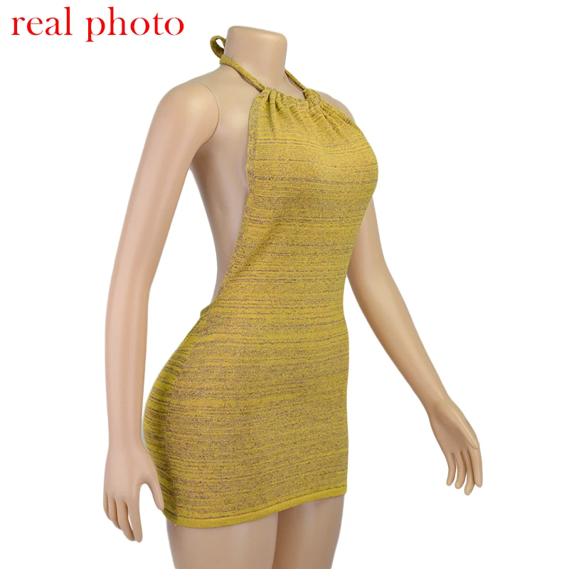 Cryptographic Halter Sexy Backless Mini Dresses Bodycon Skinny Club Party Sleeveless Knitted Dress Fall Streetwear Beach Holiday macys dresses