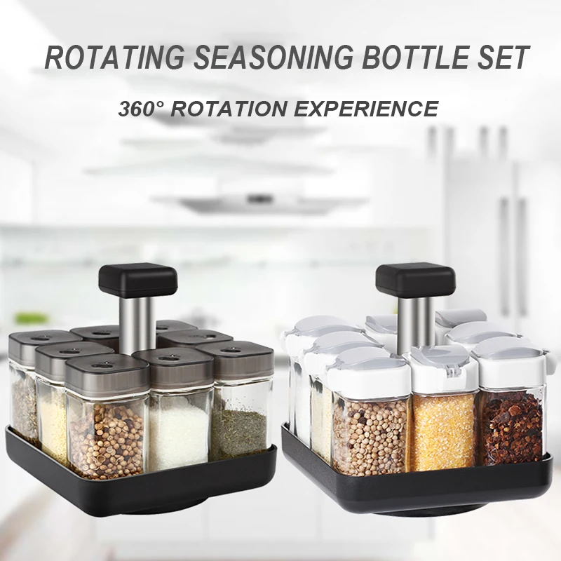

Sets for Spices Rack Rotating Cruet Condiment Seasoning Jars Pepper Sprays Salt Shakers Bottles Holder Kitchen Storage Organizer