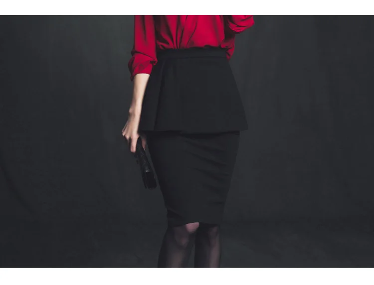 

Customize Summer Fall Women Plus Size XXS-6XL Black Pencil Skirt Ladies High Waist Bodycon ruffles Slit Black Office Midi Skirts