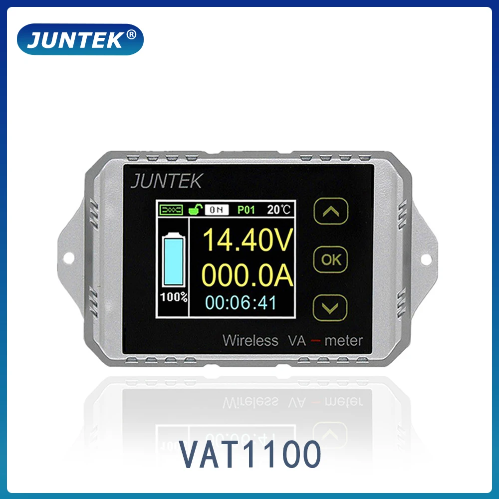 JUNTEK VAT1100 100V 100A Wireless ammeter voltmeter battery capacity monitoring coulomb counter 12V 24V 48V color screen  meter