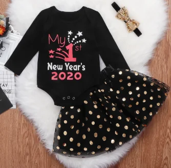 PatPat 2020 летний комплект из 3 предметов для малышей мой первый новый год боди юбка