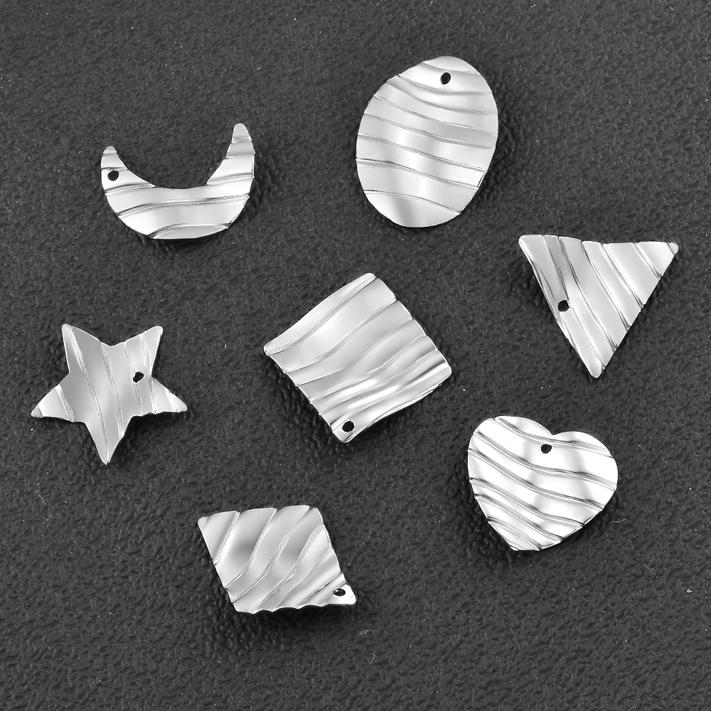 

50Pcs/Lot Stainless Steel Moon Love Star Geometry Distortion Charms Various Embossing Earring DIY Jewelry Making Wholesales