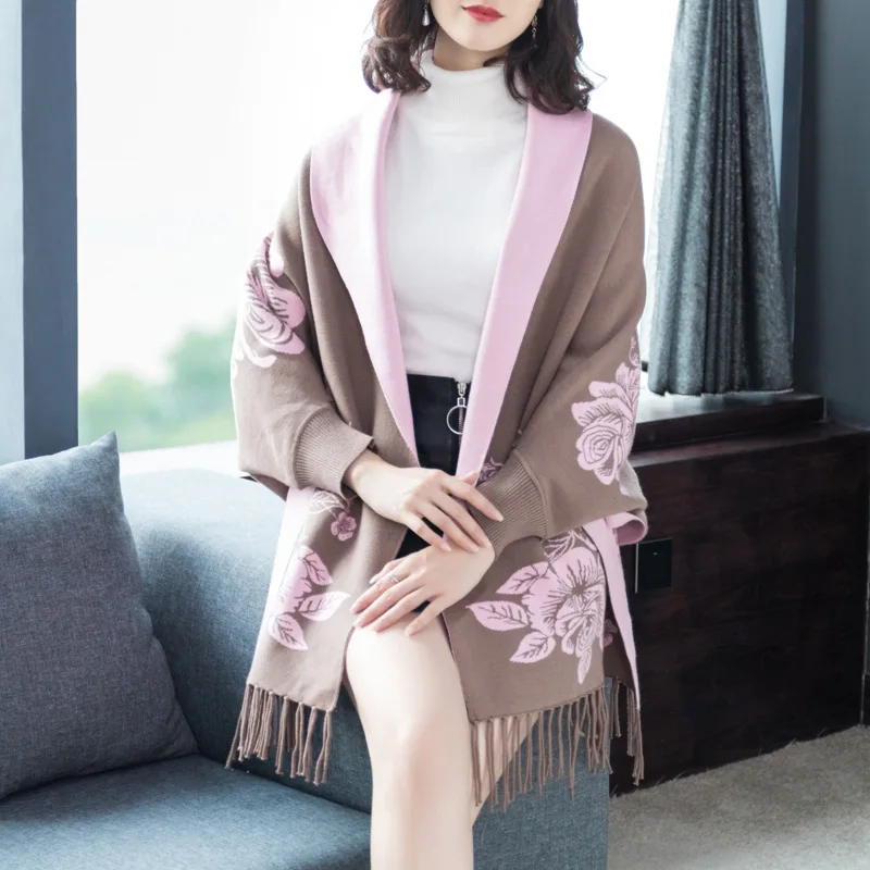 Женский Вязаный плащ в национальном стиле осень 2019 новинка Ретро стиль с принтом