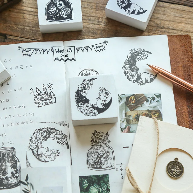 Цветок Луна деревянная печать единорог блокнот открытка конверт инструмент для