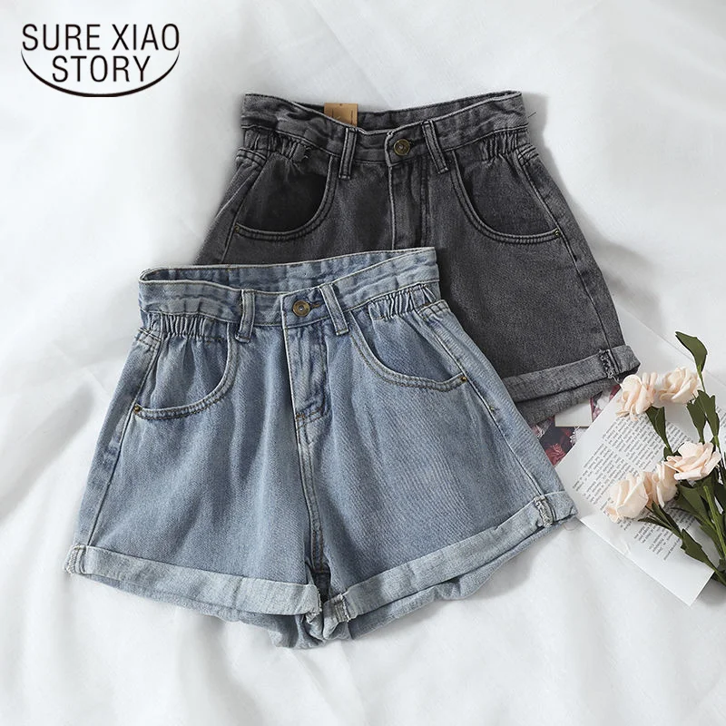 

2022 New Summer High Waist Denim Shorts Women Casual Loose Lady Fashion Casual Elastic Waist Wide Leg Shorts Female 13724