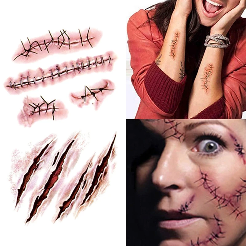 5 шт водонепроницаемый стикер татуировки s Хэллоуин террор рана Реалистичная