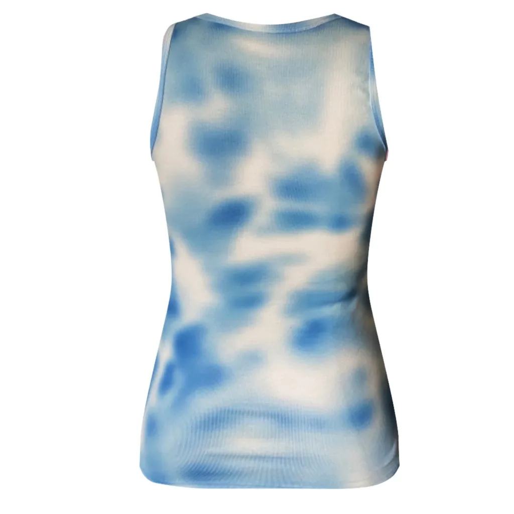 

New Tie-Dye Tops Womens Slim Knit Sleeveless Tops Casual Basic Ribbed Tank Tops