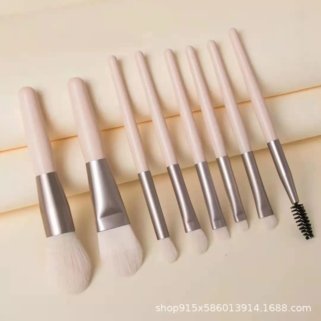 

8pcs khaki Makeup Brushes Set Face Eye Lip Eyeshadow Eyebrow Comb Eyelash Spoolies Foundation Powder Brush Tools Cosmetic