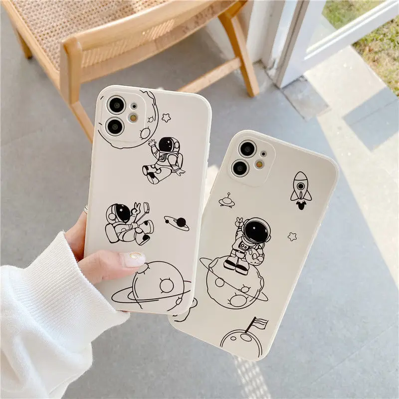 

Cute Cartoon Space Astronaut Phone Case For iPhone 12 11 Pro Max XR X Xs Max 7 8 Puls Soft Silicone Full Protective Back Cover