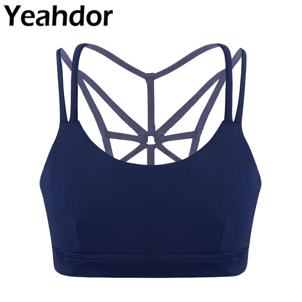 

Kids Teens Girls Stretchy Solid Color Cross Back Crop Top for Ballet Dancewear Tank Top Yoga Gym Workout Tanks Sports Bra Tops