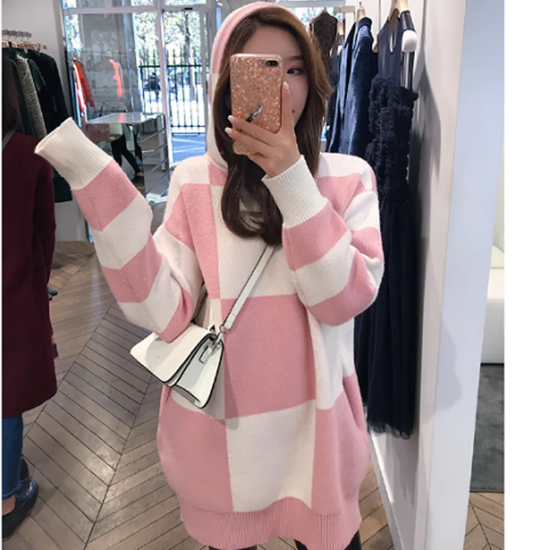 Милый свитер с капюшоном для женщин осень и зима 2020 новый свободный средней длины