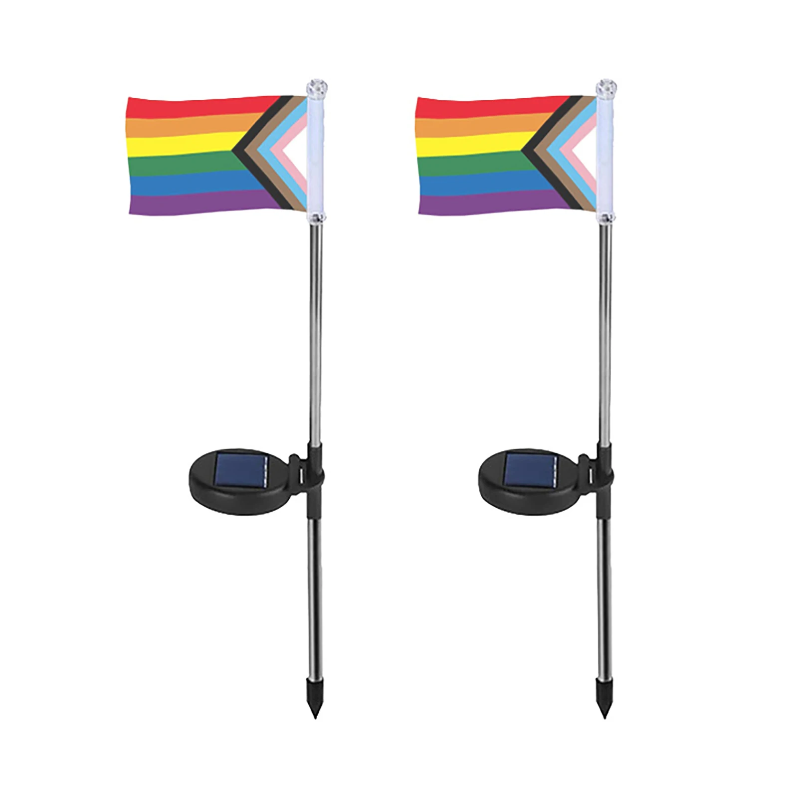 

2pcs Solar Powered LGBT Rainbow Flag Stake Light Progress Pride Rainbow Flag Light For Outdoor Garden Patio Landscape