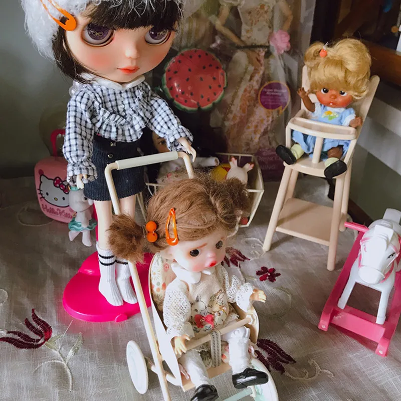 Aizulhomey Metal Baby Stroller OB11 BJD Lol Cotton Doll Accessories Mouse Dollshouse Miniatures Furniture Cart Infant Girl Toys images - 6