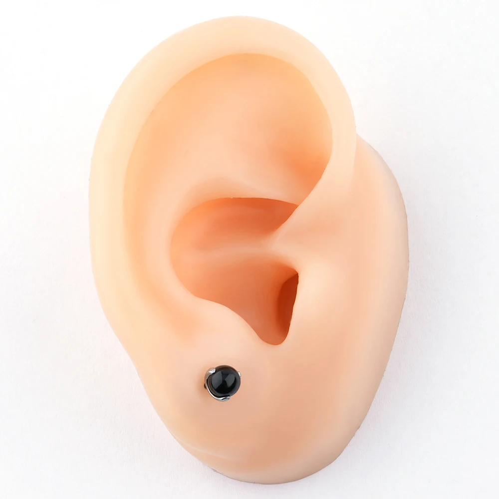 Правый большой имплантат класса титана 18 г Черный агат камни Безрезьбовой губы