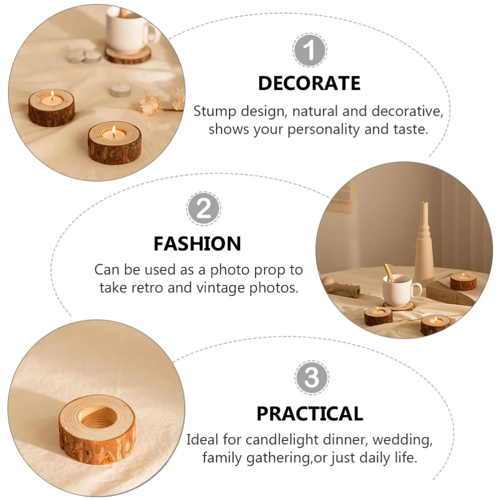 

5Pcs Stump Candle Holders Wooden Candlesticks Candle Stand Photography Props