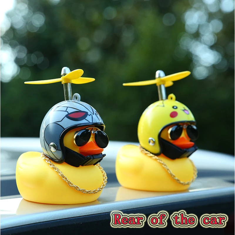 

Creative Car Decoration Dashboard Toy Duck and Helmet Ornaments Ducklings Riding on The Car Bicycle Accessories Small Toys