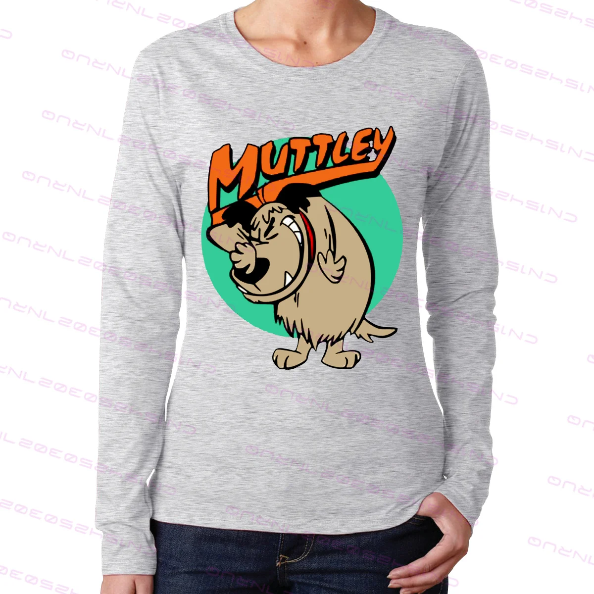 

100% хлопок Muttley, женский круглый воротник с длинным рукавом