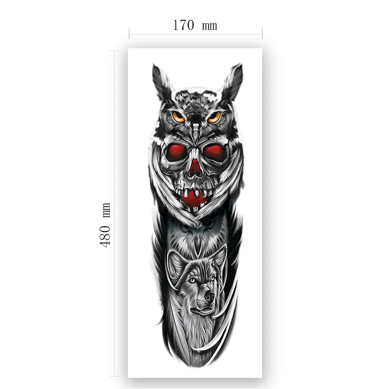 

Waterproof Temporary Tattoo Sticker Totem Owl Wolf Skull Full Arm Large Size Sleeve Tatoo Fake Tatto Flash Tattoos for Men Women