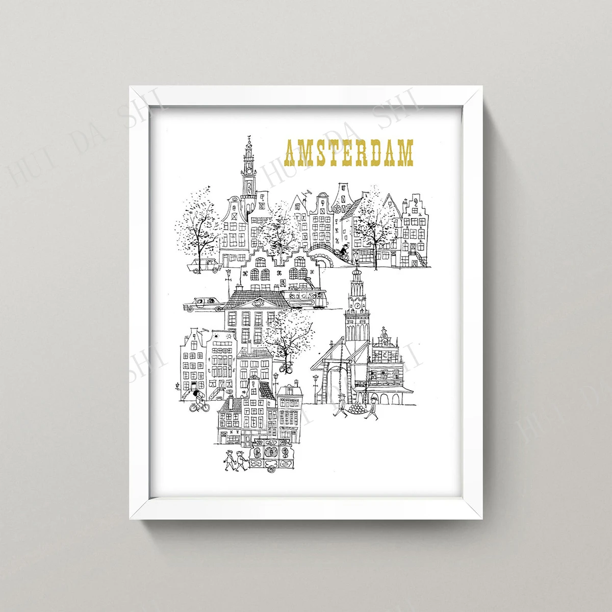 Амстердам Печать • Ретро постер путешествий винтажный настенное искусство 1960-х
