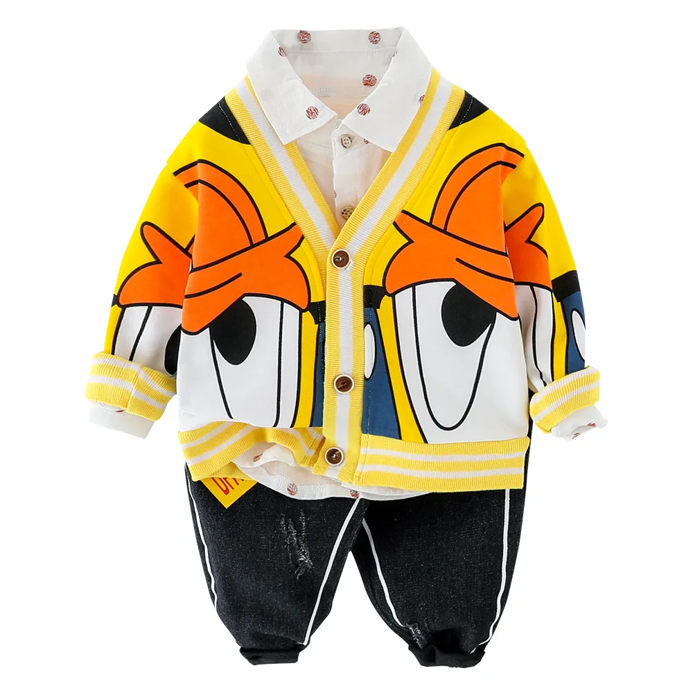 

3 шт., Кардиган с длинным рукавом и штаны, с мультяшным принтом