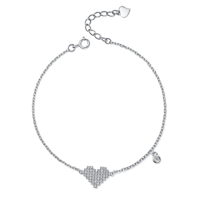 

Sole Memory Simple Sweet Romantic Zircon Heart 925 Sterling Silver Female Resizable Bracelets SBR243