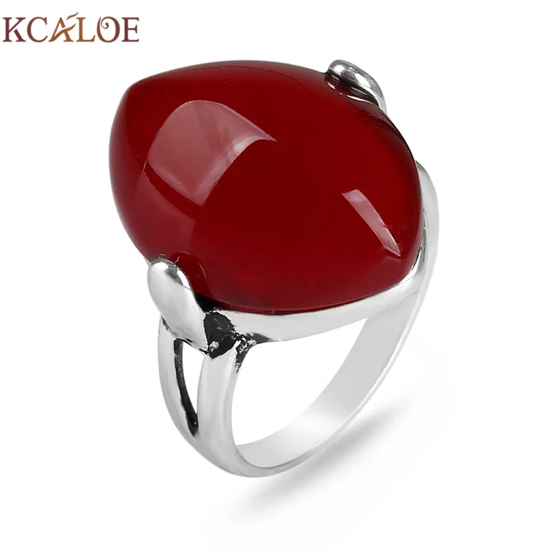 Женское кольцо с большим зеленым/красным/желтым натуральным камнем KCALOE