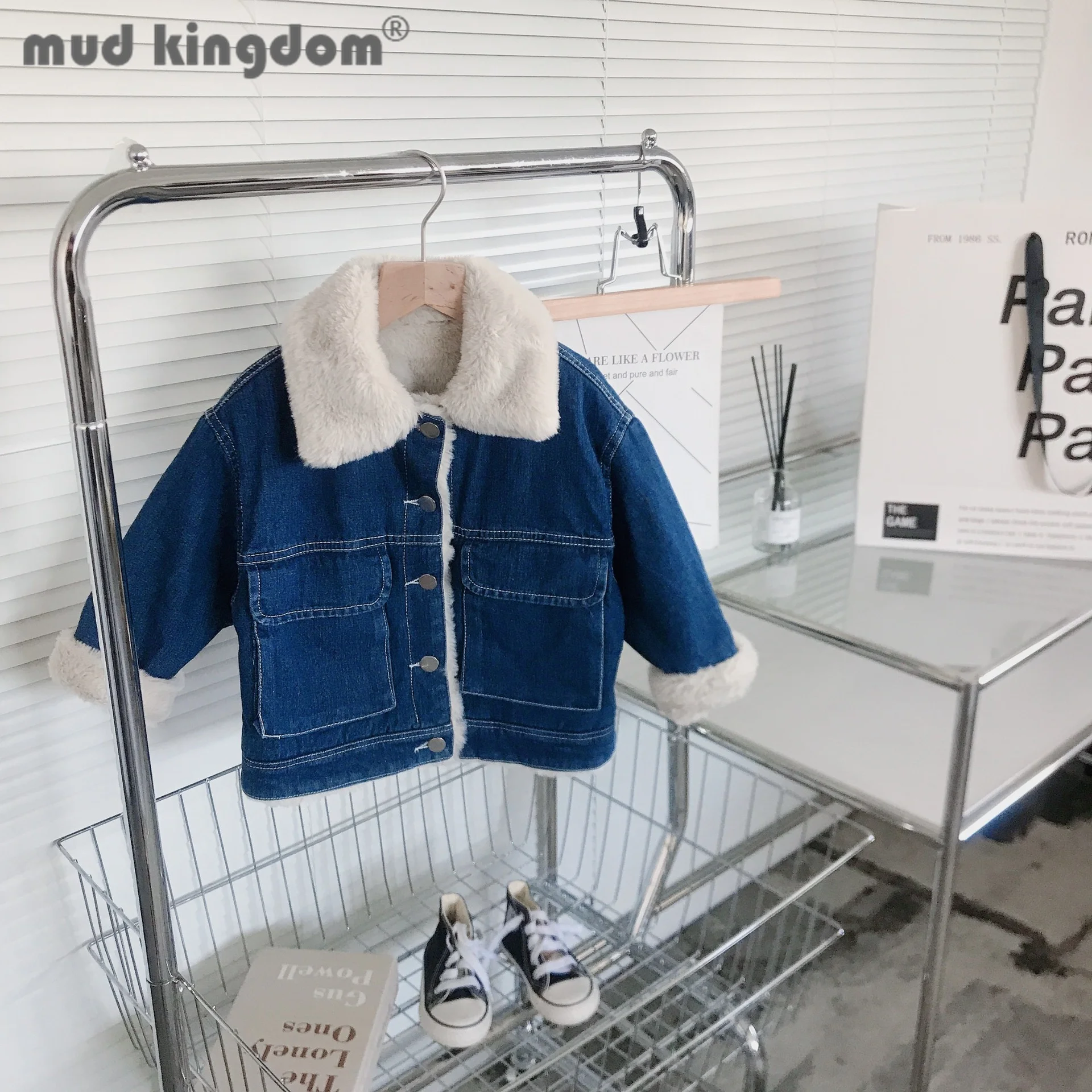 

Зимнее пальто для девочек, джинсовое, с отложным воротником, на флисовой подкладке