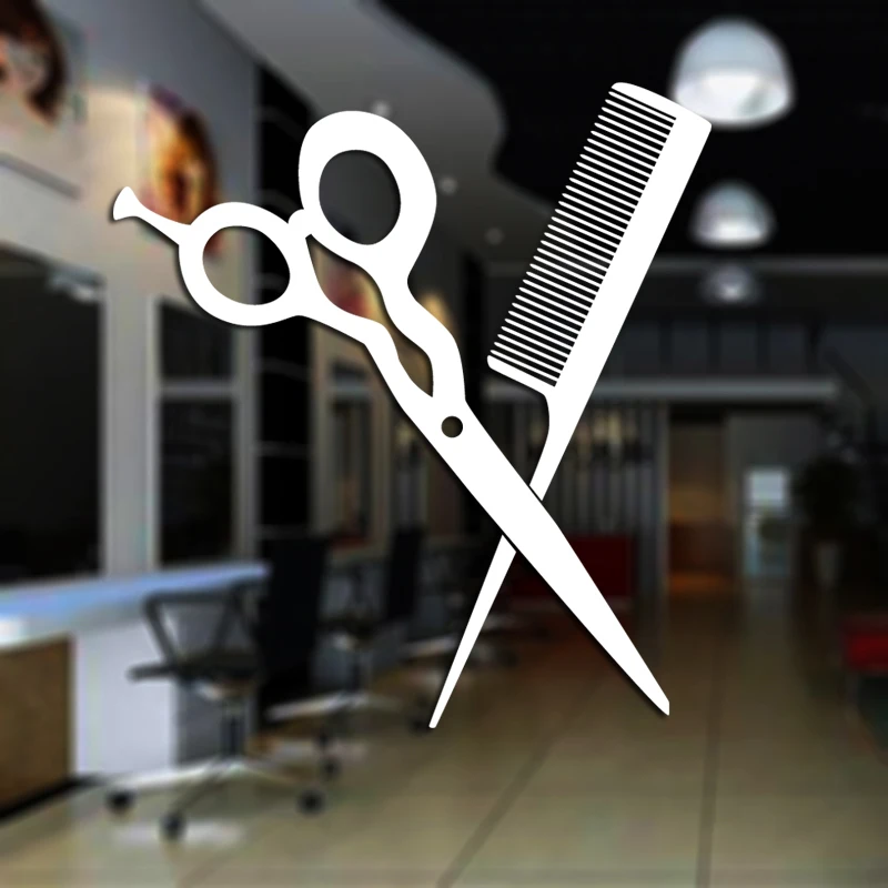 

Scissor Beauty Salon Sticker Hair Salon Wall Decal Barber Shop Vinyl Window Decals Decor Mural Hairdresser Glass Sticker