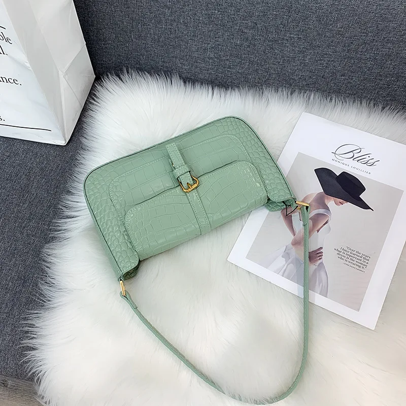 Classic fashion ladies handbag casual women Baguette bag brand style shoulder bags ALLIGATOR cowhide split leather