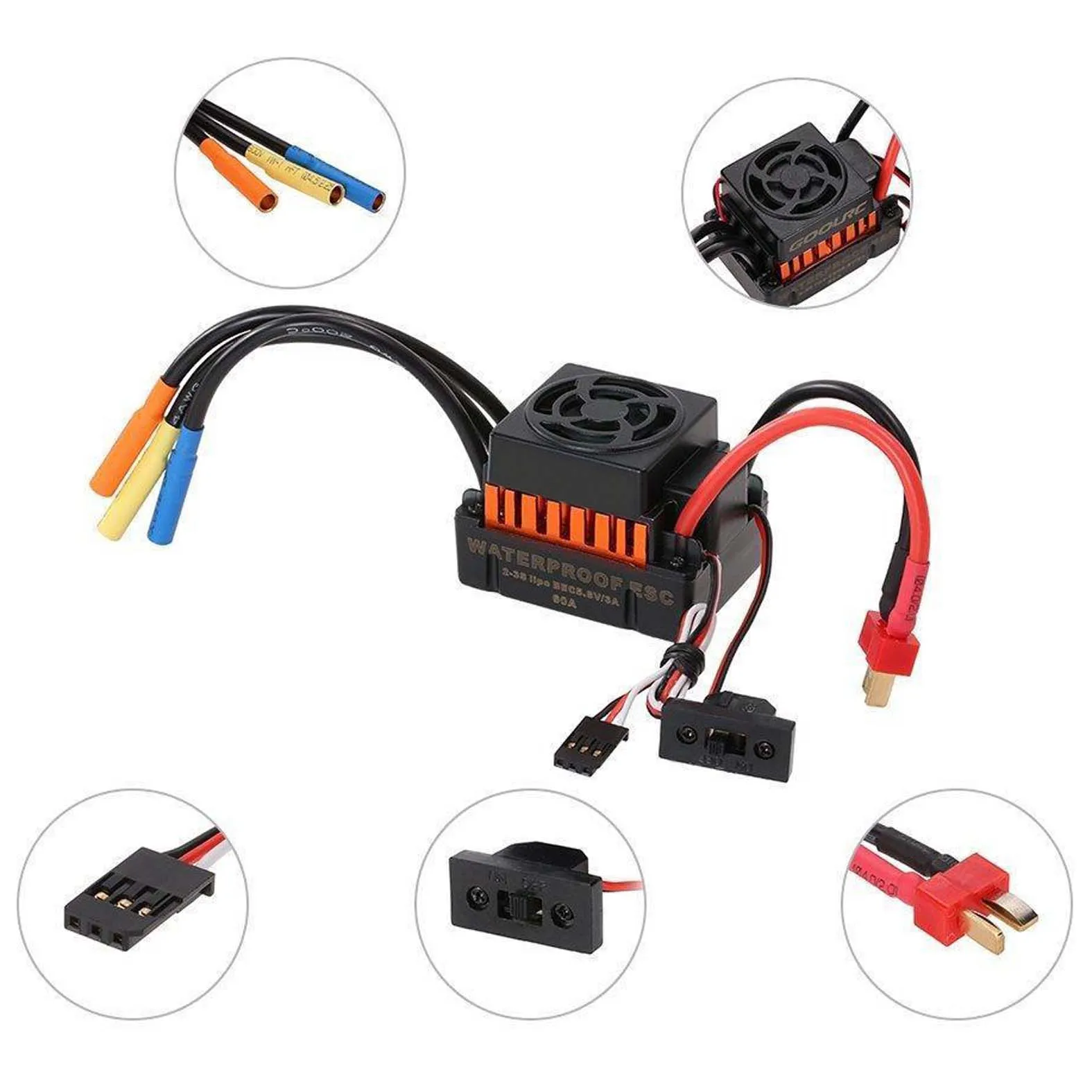 

Waterproof 60A ESC Brushless Speed Controller 2-3S Lipo Input for 1/10 1/12 RC Drift Racing Sport Car D3 D4