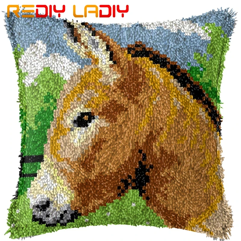 Latch Hook Kits Make Your Own Cushion Horse Forest Printed Canvas Crochet Pillow Case Cover Arts &amp Crafts | Дом и сад