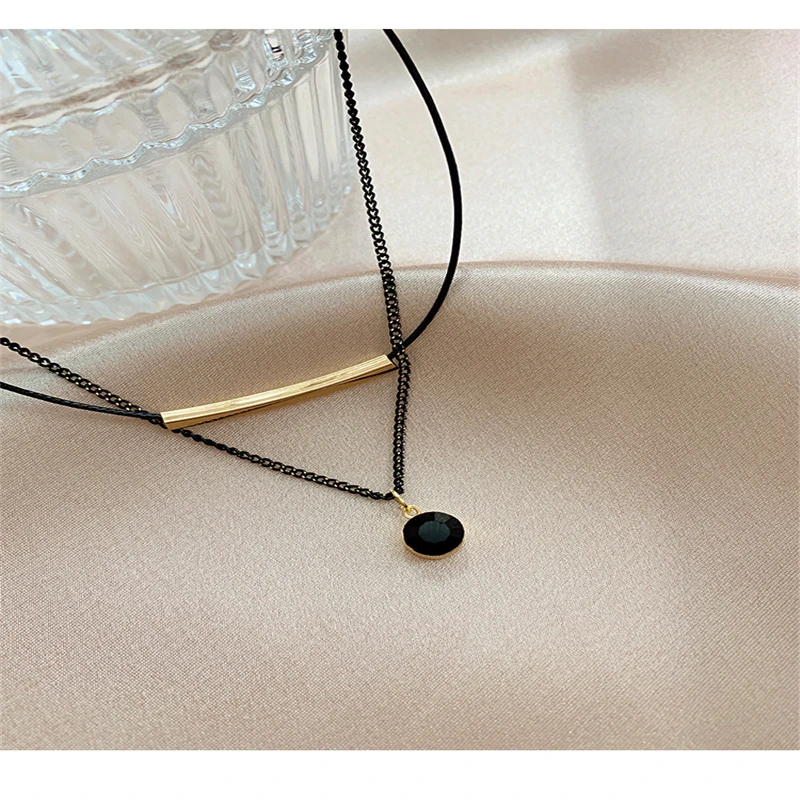 Черное Двухслойное корейское модное женское ожерелье нишевой дизайн чувство Ins