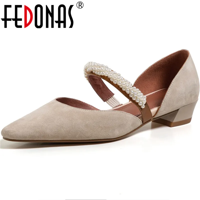 

Женские замшевые туфли на толстом каблуке FEDONAS, классические туфли Mary Jane с острым носком, повседневные рабочие туфли-лодочки