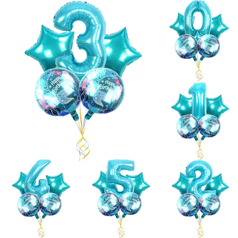 

5pcs/set Mermaid Theme Party Foil Balloons Little Mermaid Balloon Kids Birthday Party Decorations Mermaid Baby Shower Supplies