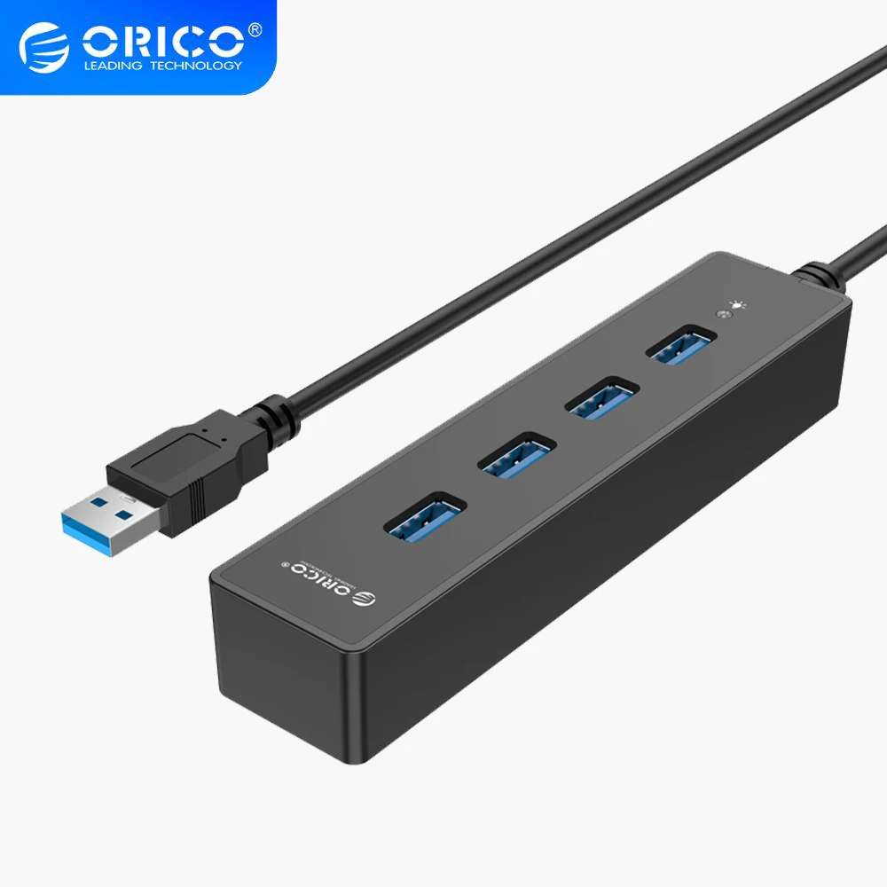

Высокоскоростной Концентратор ORICO с 4 портами usb, соединяемый кабель данных 30 см, синий светодиодный индикатор, быстрая передача 5 Гбит/с, ори...