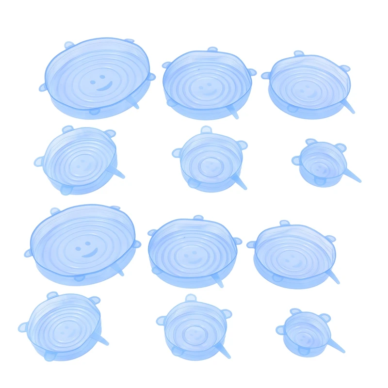 

12 шт. прочная силиконовая растягивающаяся крышка-растягивающийся пищевой чехол для кишечника, банки, стеклянной посуды (6 размеров)