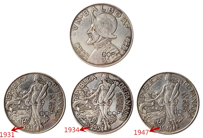 

(1931 1934 1947)3pcs Panama Balboa Silver Foreign Copy Coin