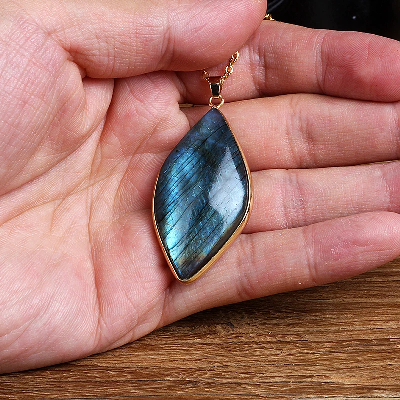 

Labradorite Stone Braided Necklace Irregular Moonstone Pendants for Women Energy Jewelry Spectrolite Naturelle Pendentif Collier