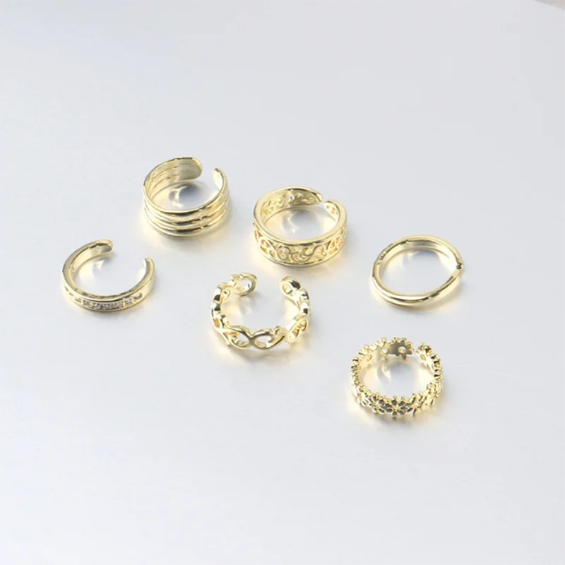 6 шт./компл. набор простых открытых колец золотого цвета в гавайском стиле |