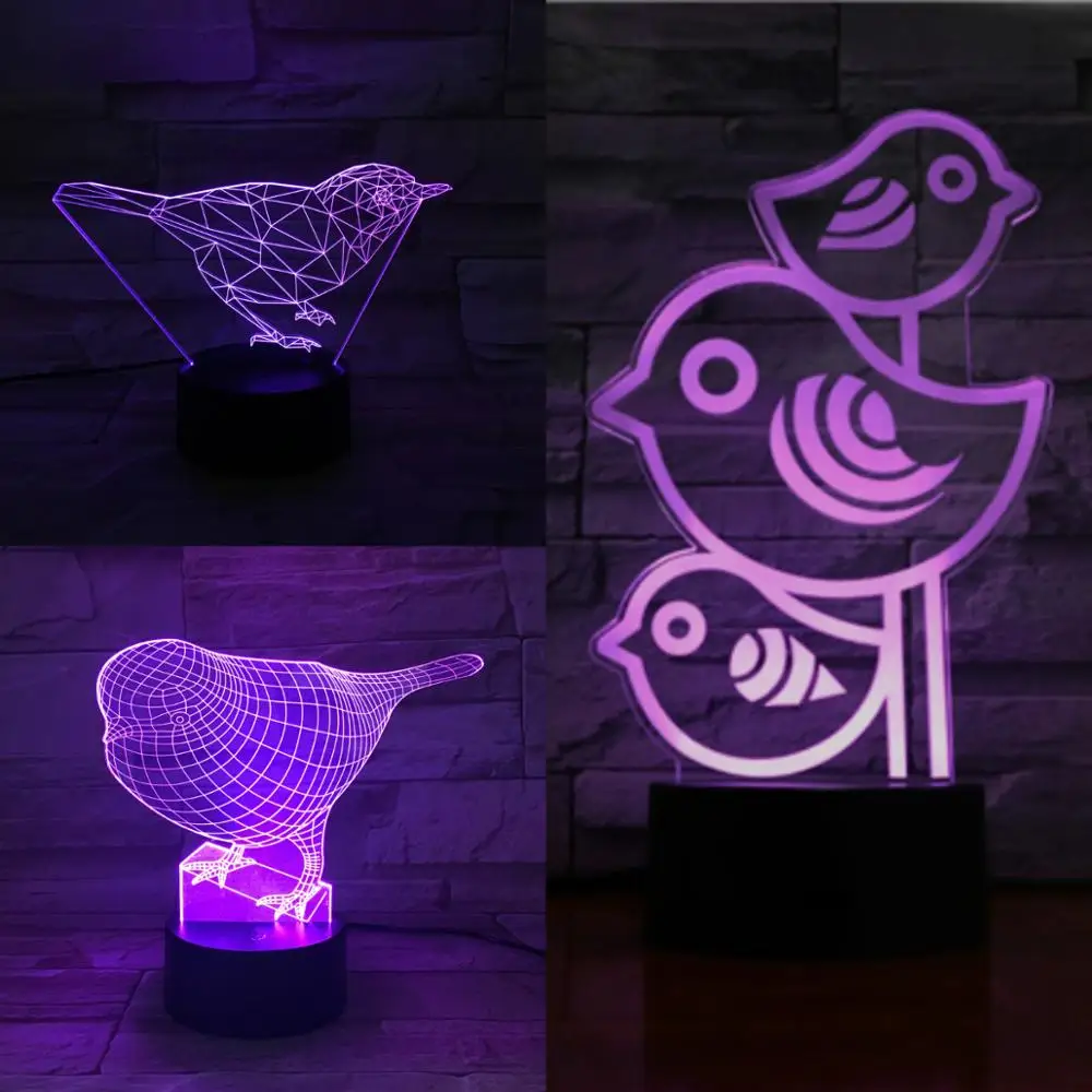 Светодиодный USB Иллюзия 3D лампа для птиц 7 цветов Изменение сенсорного пульта