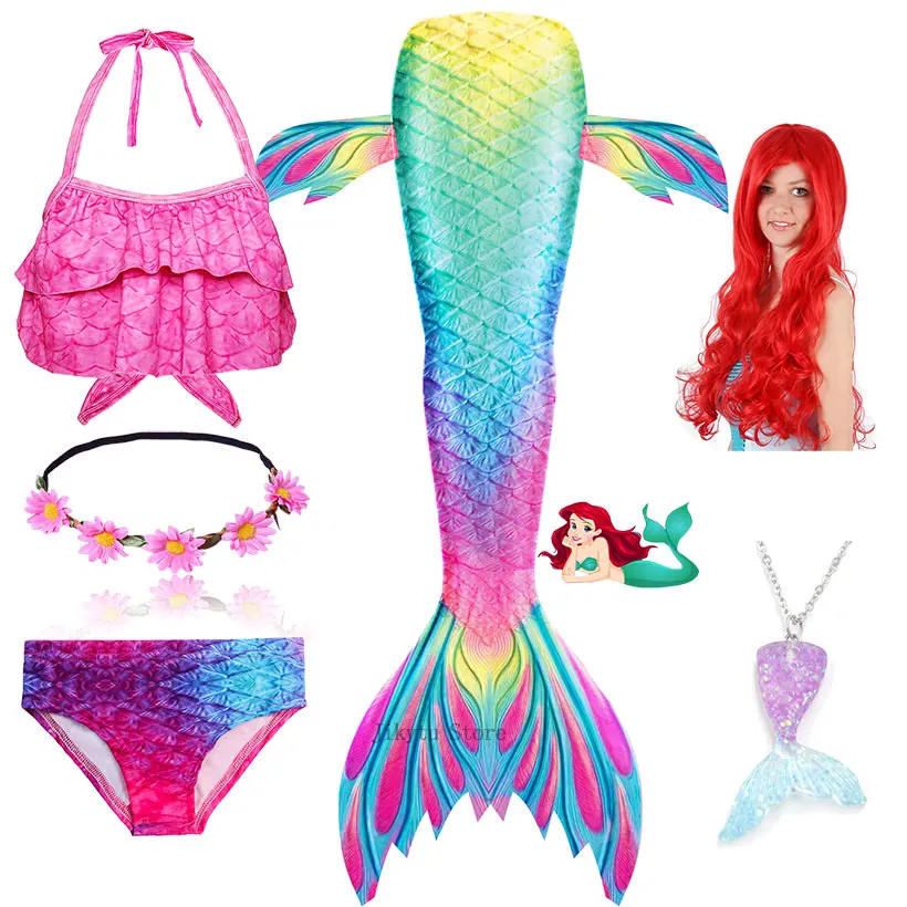Package 2 Детский женский костюм русалочки Ариэль, купальный костюм с париком, хвостом, моноластами и венком - Цвет: Package 2