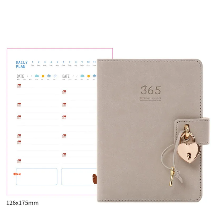 365 блокнот-планировщик с замком A5 цветная внутренняя страница иллюстрация