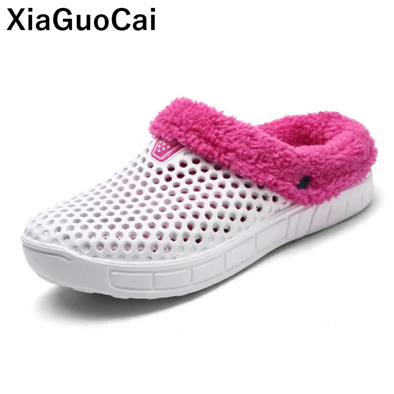 Women Winter Slippers Warm Plush Home Slippers Unisex Hole Casual Shoes For Couples Plus Size Female Flip Flops With Fur Fashion