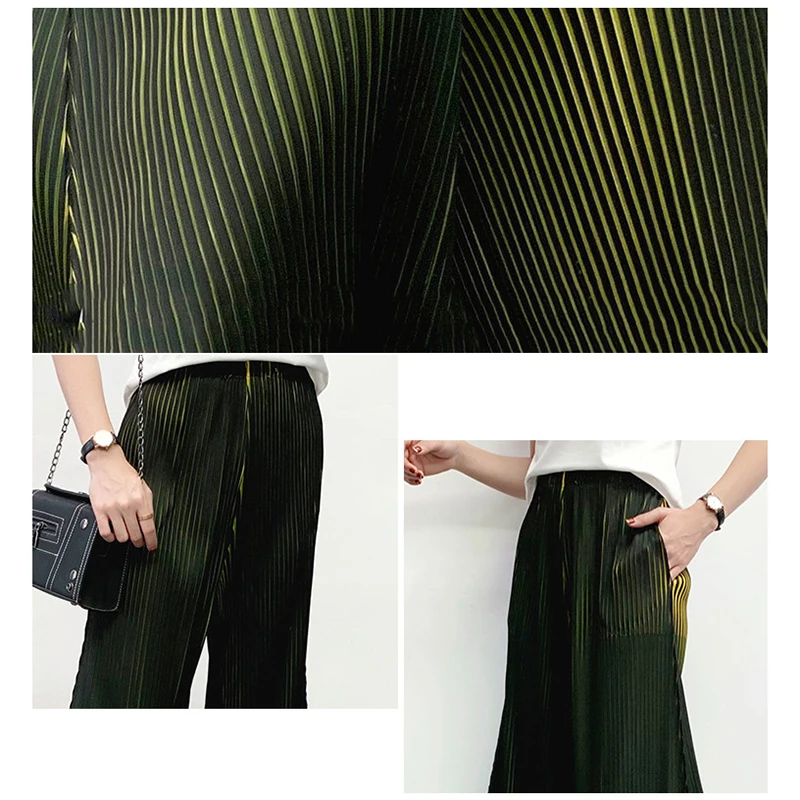

Pure color pleated women's wide-leg pants wholesale women's elastic waist trousers women's casual culottes
