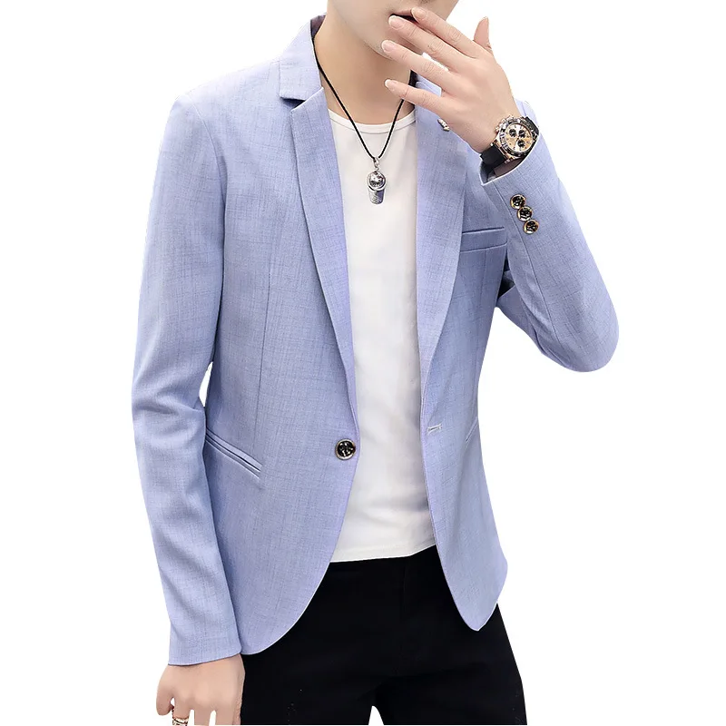 

2021 Men's Autumn New Slim Fit Linen Fashion Casual Suit Teenagers Breathable Solid Color blazer