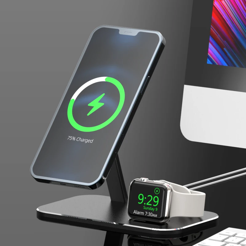 

2 in 1 Wireless Charger Holders For iPhone iWatch Charger Support Magnetic Wireless Charging Stands Desktop Lazy Bracket